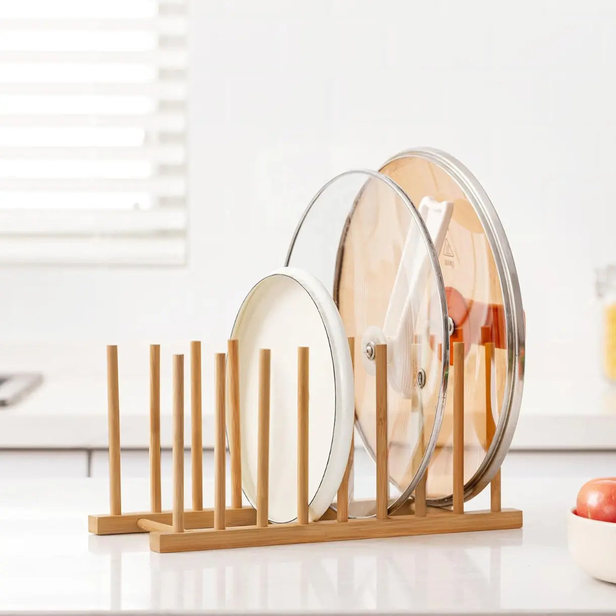 Heighten and Widen Bamboo Dish Dying Rack Pot Lid Plate Organizer Holder for Cabinet, Cutting Board Stand Drainer Storage Plate Rack for Dish, Pot Lid, Bowl, Cup, Cutting Board and Books