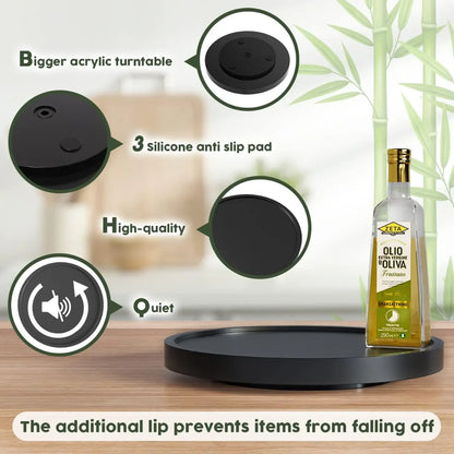 Turntable Vanity Tray 10 Inch for Perfume Candle, Bamboo Kitchen Sink Countertop Organizer Keep Glass, Sponge and Soap Bathroom Coffee Table Decorative Black (VFLZ)