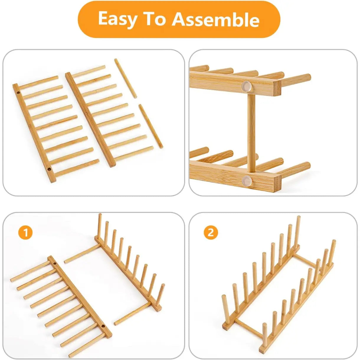 Heighten and Widen Bamboo Dish Dying Rack Pot Lid Plate Organizer Holder for Cabinet, Cutting Board Stand Drainer Storage Plate Rack for Dish, Pot Lid, Bowl, Cup, Cutting Board and Books