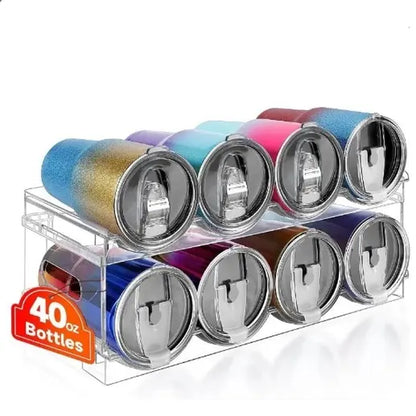 Large Compartment Water Bottle Organizer,2/3/4 Tier Stackable Water Bottle Rack for Cabinet,Tumbler Storage Organizer for Kitchen,Fridge,Cabinet Organization and Storage,Clear Water Bottle Storage Rack Display Stand