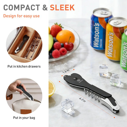 Ikkle All-Purpose Portable Can Opener Ideal for 7.5 to 25 Oz. Cans of Beer, Soda, and Wine Beer Bottle Opener Kitchen Essential Smooth Aluminum Surface Effortlessly Opens Cans without Leaving Debris Safe and Portable Reliable Non-Slip Design