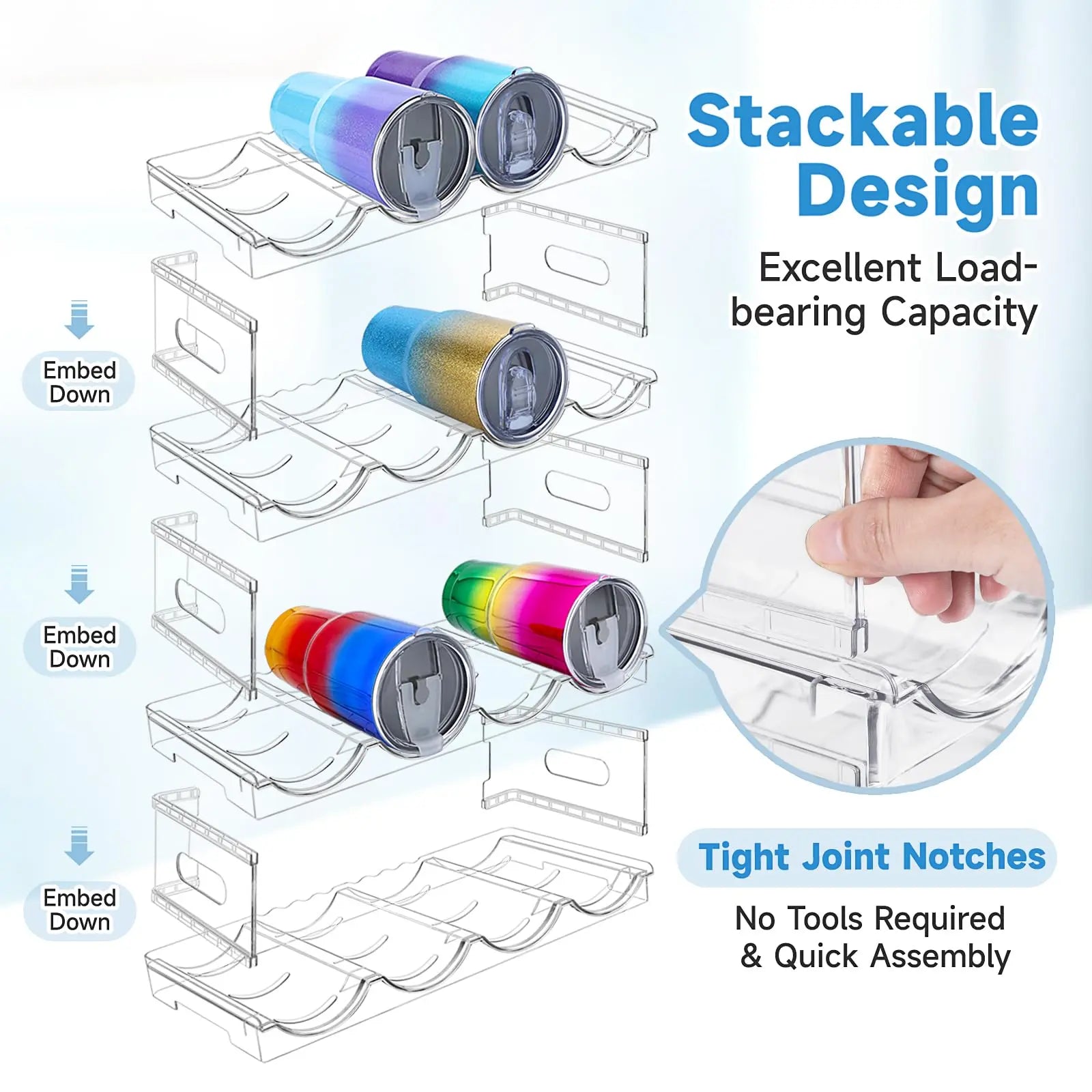 Large Compartment Water Bottle Organizer,2/3/4 Tier Stackable Water Bottle Rack for Cabinet,Tumbler Storage Organizer for Kitchen,Fridge,Cabinet Organization and Storage,Clear Water Bottle Storage Rack Display Stand