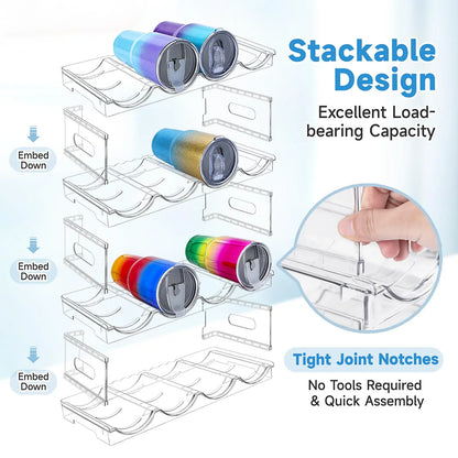 Large Compartment Water Bottle Organizer,2/3/4 Tier Stackable Water Bottle Rack for Cabinet,Tumbler Storage Organizer for Kitchen,Fridge,Cabinet Organization and Storage,Clear Water Bottle Storage Rack Display Stand