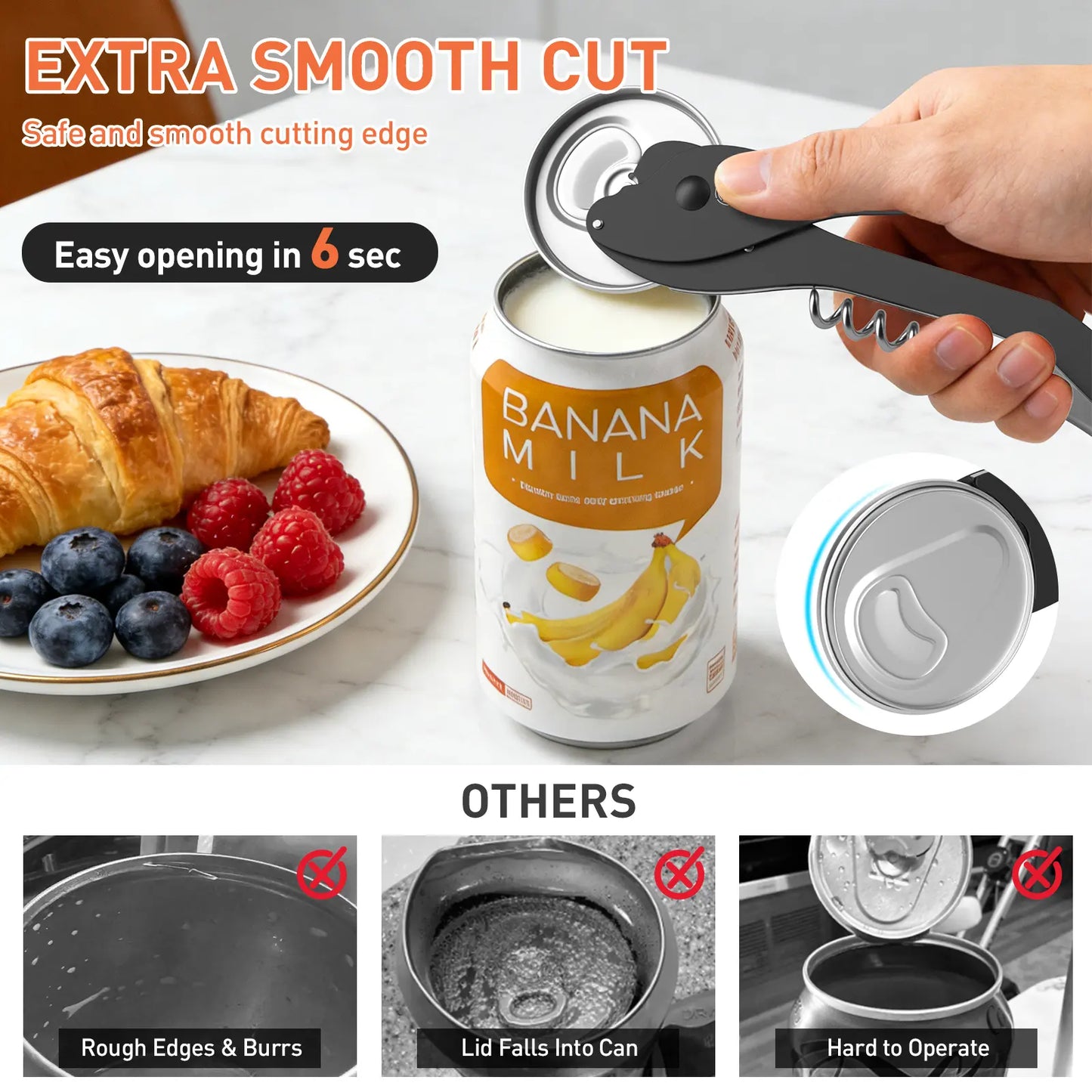 Ikkle All-Purpose Portable Can Opener Ideal for 7.5 to 25 Oz. Cans of Beer, Soda, and Wine Beer Bottle Opener Kitchen Essential Smooth Aluminum Surface Effortlessly Opens Cans without Leaving Debris Safe and Portable Reliable Non-Slip Design
