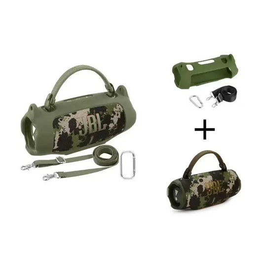 For JBL Charge 6 Waterproof Portable Bluetooth Speaker Silicone Case,Soft Protective Sleeve Cover with Shoulder Strap for JBL Charge 6 Speaker，This Product Comes with a Protective Case and a Speaker. IP68 Waterproof & Dustproof Camping Spea
