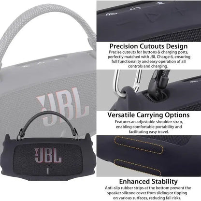 For JBL Charge 6 Waterproof Portable Bluetooth Speaker Silicone Case,Soft Protective Sleeve Cover with Shoulder Strap for JBL Charge 6 Speaker，This Product Comes with a Protective Case and a Speaker. IP68 Waterproof & Dustproof Camping Spea