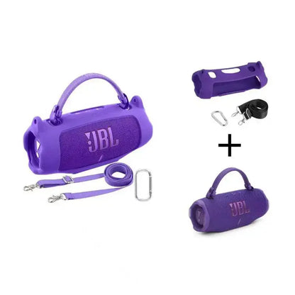 For JBL Charge 6 Waterproof Portable Bluetooth Speaker Silicone Case,Soft Protective Sleeve Cover with Shoulder Strap for JBL Charge 6 Speaker，This Product Comes with a Protective Case and a Speaker. IP68 Waterproof & Dustproof Camping Spea