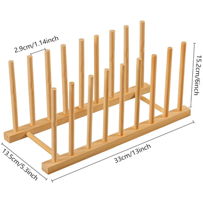 Heighten and Widen Bamboo Dish Dying Rack Pot Lid Plate Organizer Holder for Cabinet, Cutting Board Stand Drainer Storage Plate Rack for Dish, Pot Lid, Bowl, Cup, Cutting Board and Books