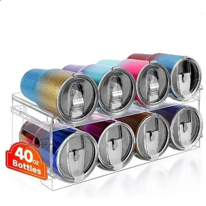 Large Compartment Water Bottle Organizer,2/3/4 Tier Stackable Water Bottle Rack for Cabinet,Tumbler Storage Organizer for Kitchen,Fridge,Cabinet Organization and Storage,Clear Water Bottle Storage Rack Display Stand