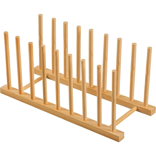 Heighten and Widen Bamboo Dish Dying Rack Pot Lid Plate Organizer Holder for Cabinet, Cutting Board Stand Drainer Storage Plate Rack for Dish, Pot Lid, Bowl, Cup, Cutting Board and Books