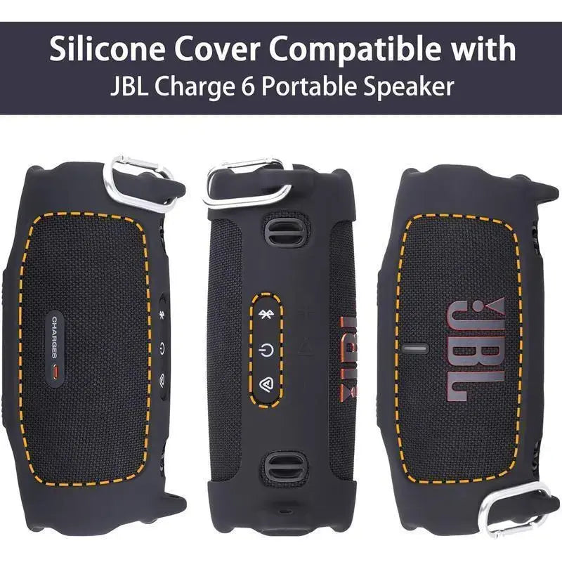 For JBL Charge 6 Waterproof Portable Bluetooth Speaker Silicone Case,Soft Protective Sleeve Cover with Shoulder Strap for JBL Charge 6 Speaker，This Product Comes with a Protective Case and a Speaker. IP68 Waterproof & Dustproof Camping Spea